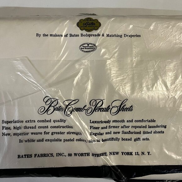 Vintage BATES White Comb Percale 2 Sheets Full/Double 90x108 USA Heirloomed - Picture 2 of 2